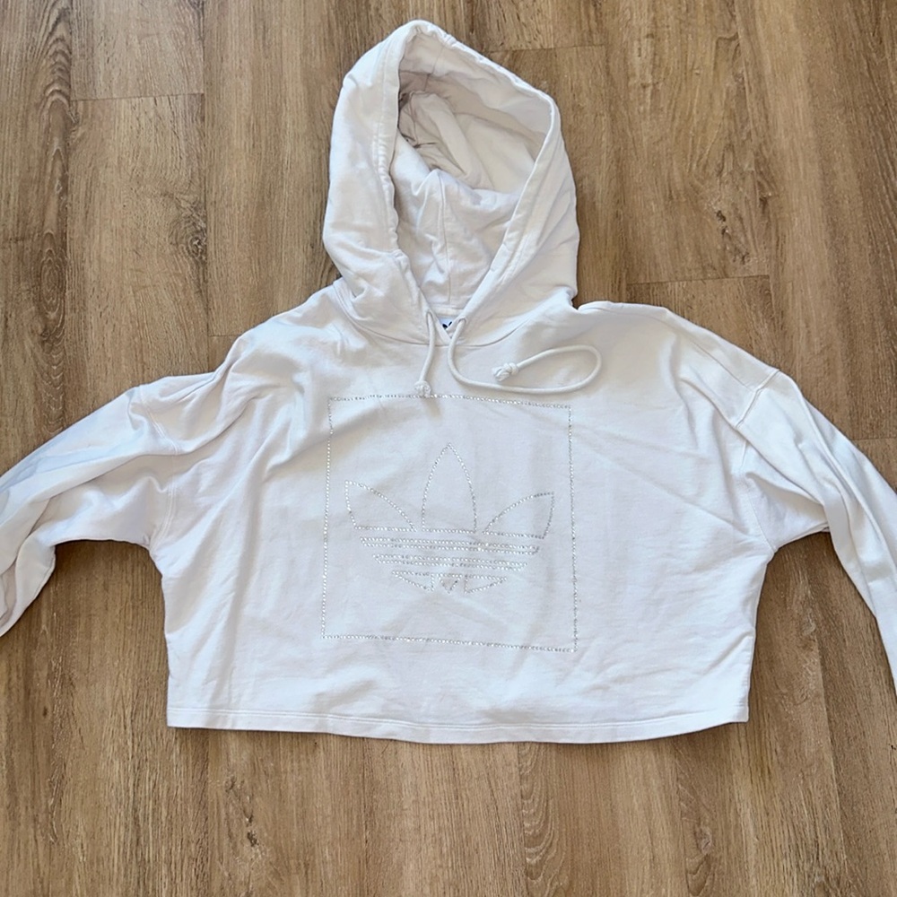 White rhinestone Adidas crop top
